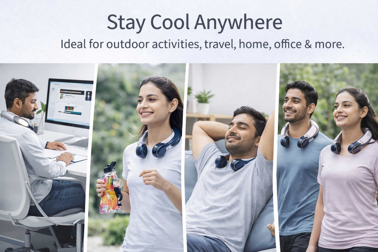 Portable Bladeless Neck Fan – 4000mAh Rechargeable USB Cooling Fan with 3 Speeds, Hands-Free Wearable Personal Fan for Indoor & Outdoor Use
