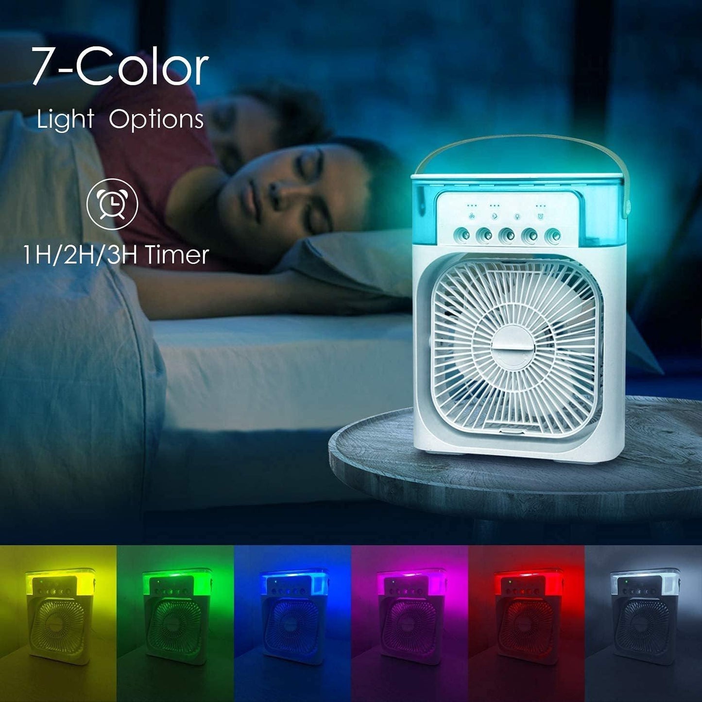 Portable Air Cooler Fan with 7 Color LED Light – Instant Personal Cooling Anywhere