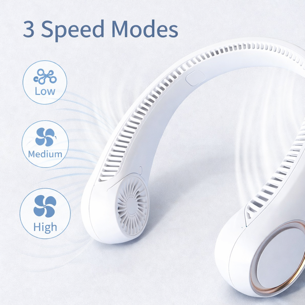 Portable Bladeless Neck Fan – 4000mAh Rechargeable USB Cooling Fan with 3 Speeds, Hands-Free Wearable Personal Fan for Indoor & Outdoor Use