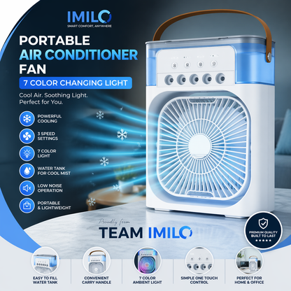 Portable Air Cooler Fan with 7 Color LED Light – Instant Personal Cooling Anywhere