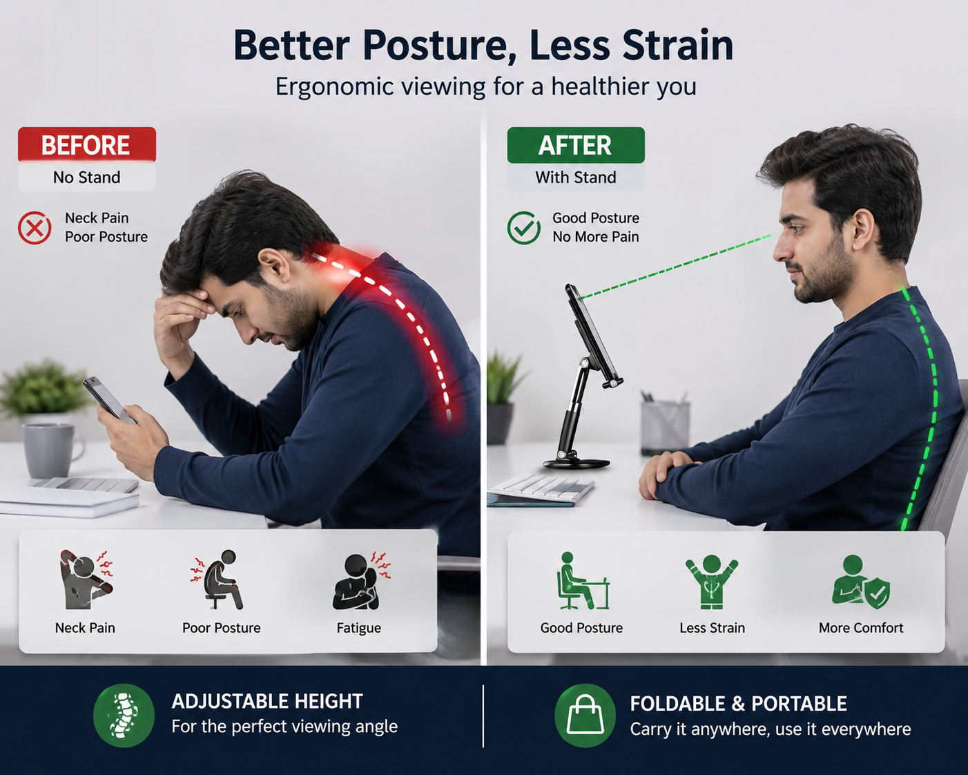 ErgoStand™ Foldable Adjustable Mobile & Tablet Holder for Desk