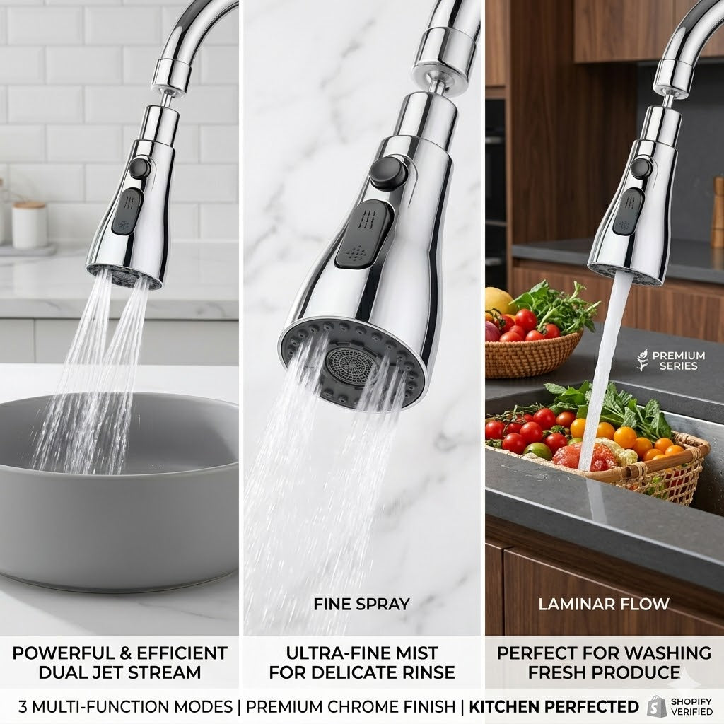 3 Modes Kitchen Sink Faucet Sprayer | 360° Rotating Tap Head | Splash-Proof Water Saving Nozzle