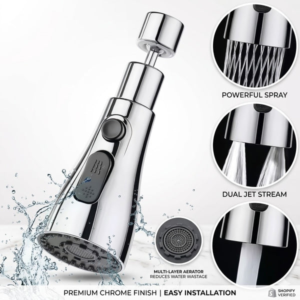 3 Modes Kitchen Sink Faucet Sprayer | 360° Rotating Tap Head | Splash-Proof Water Saving Nozzle