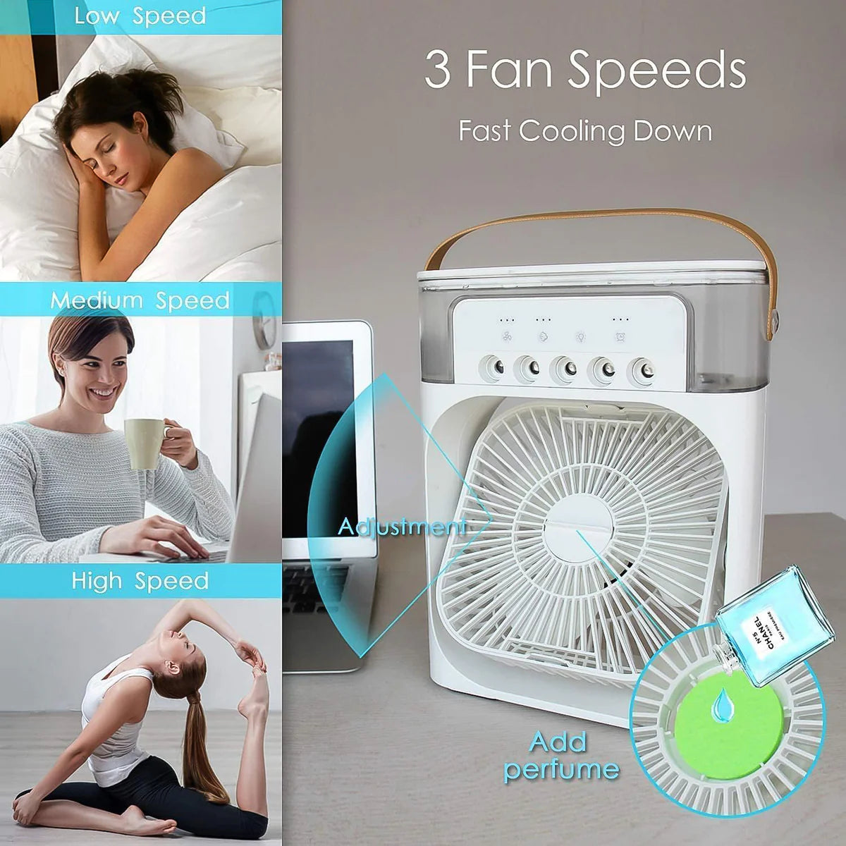 Portable Air Cooler Fan with 7 Color LED Light – Instant Personal Cooling Anywhere